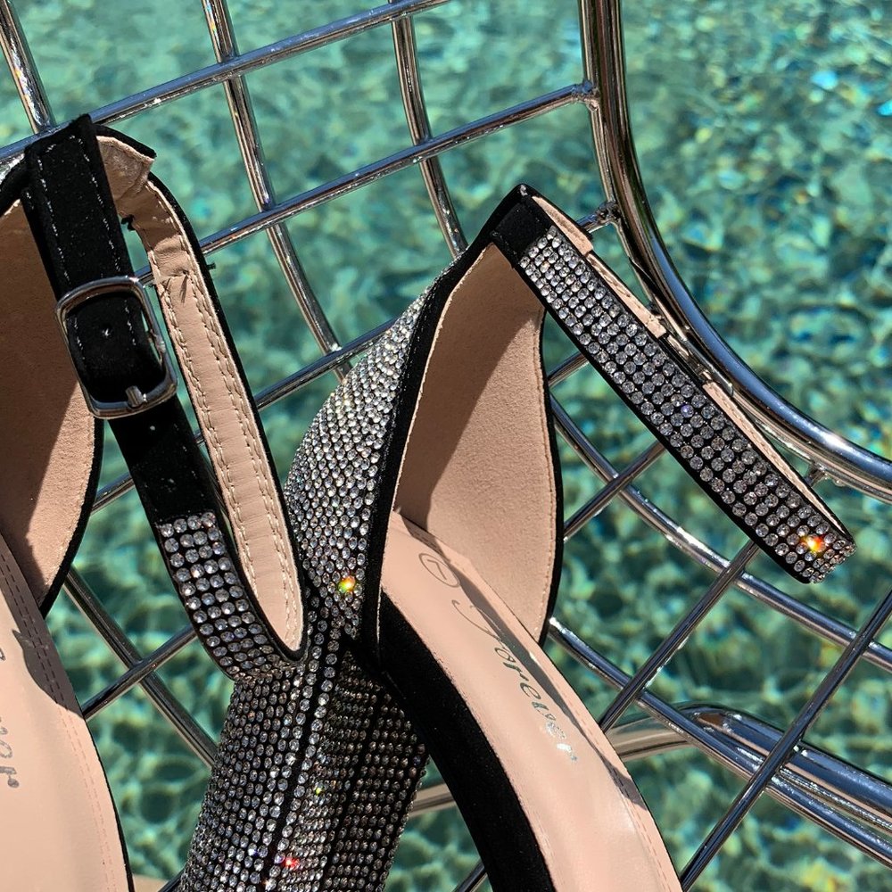 NEW🔥 Rhinestone Open Toe Ankle Strap Heel Sandals - Picture 3 of 4